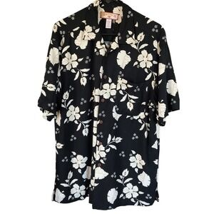 Caribbean Joe Shirt Hawaiian Blue Tropical Floral Beach Rayon Mens Medium SEE